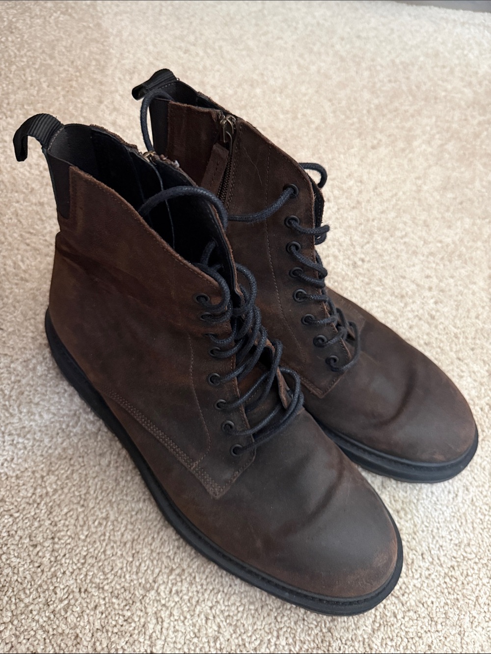 Shoe the Bear Brown Grey Leather Boots Lace Up Zip Side